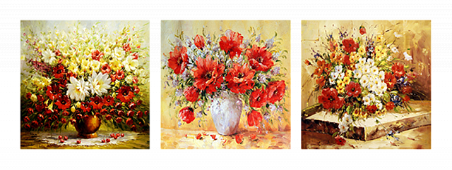 Картина Букети квітів. Триптих - Квадратні 