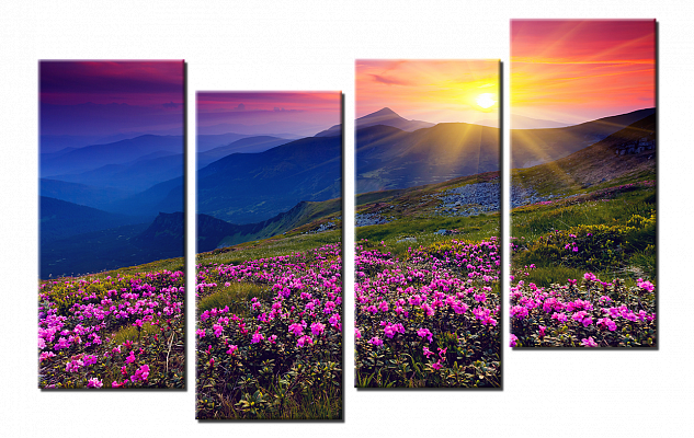 Картина Квітковий захід сонця - З чотирьох частин 