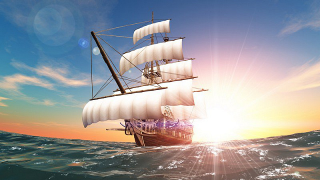 Картина Вітрильник у променях заходу сонця - Кораблі 