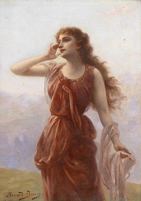 Картина Молодая девушка в красном - Биссон Эдуард 
