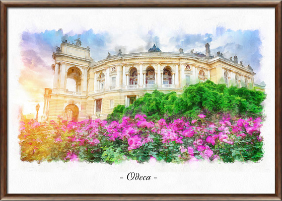 Картина Одесса. Оперный театр и цветы - Городской пейзаж 