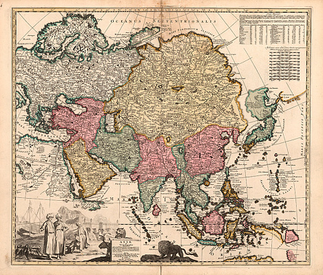 Картина Старовинна карта Азії 1740г - Карти на стіну 