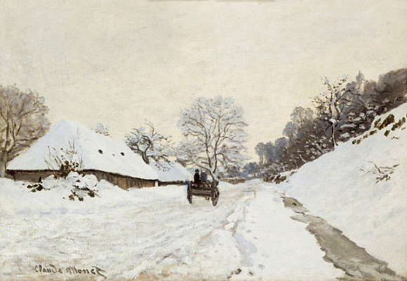 Картина Повозка на снежной дороге - Моне Клод 