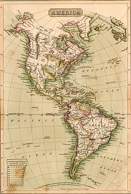 Картина Карта Северной и Южной Америки 1814 - Карты на стену 