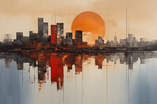 Картина Большое солнце мегаполиса - Искусственый Интеллект 