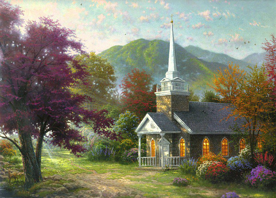Картина Церквушка у реки - Кинкейд Томас 