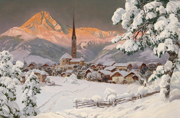 Картина Деревня в горах зимой - Арнеггер Алоиз 