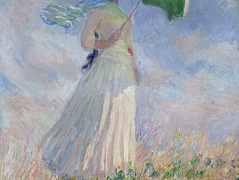 Женщина с зонтиком, повернувшаяся направо