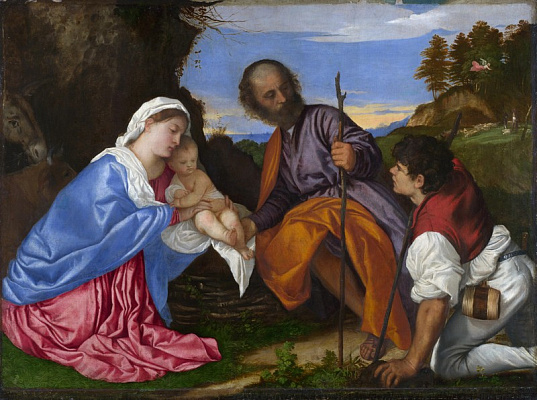 Картина Святое семейство с пастухом - Вечеллио Тициан 