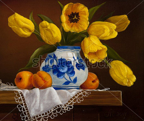 Картина Желтые тюльпаны в вазе - Натюрморт 
