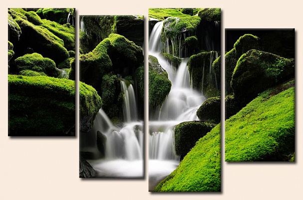 Картина Водопад в зеленых камнях - Из четырех частей 