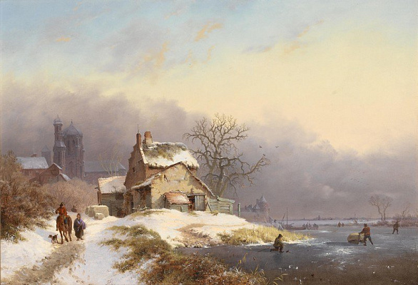 Картина Мешканці на замерзлій річці - Крузман Фредерік Марінус 