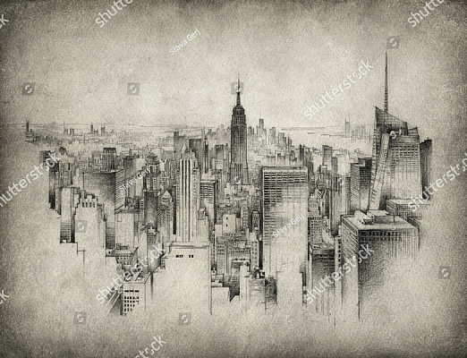 Картина Рисованный город - Картины карандашом 
