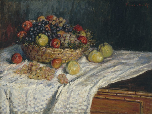Картина Корзина с фруктами с яблоками и виноградом - Моне Клод 