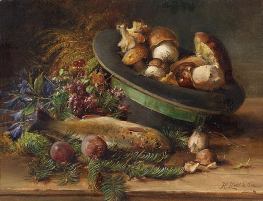 Картина Натюрморт с грибами и рыбой - Зацка Ханс 