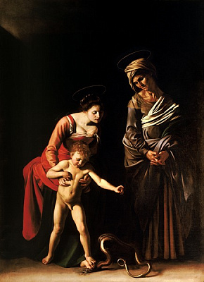 Картина Мадонна со змеёй (Мадонна и младенец со святой Анной) - Караваджо Микеланджело  