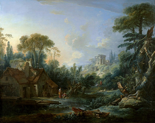 Картина Пейзаж с водяной мельницей - Буше Франсуа 