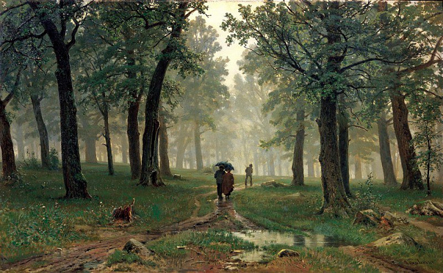 Картина Дощ у дубовому лісі - Пейзаж 