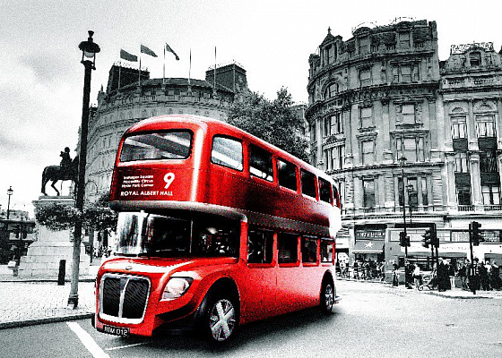 Картина Красный двухэтажный автобус - Город 