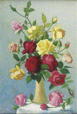 Картина Ашиль Ложе - Ваза с розами - Ложе Ашиль 