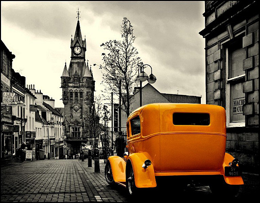 Картина Желтая машина - Город 