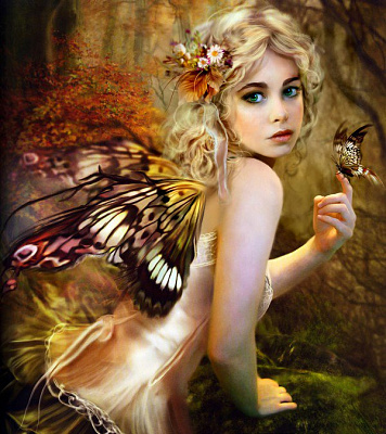 Картина Юная фея и бабочка - Женские фэнтези 