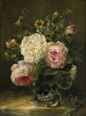Картина Троянди в кришталевій вазі - Квіти 
