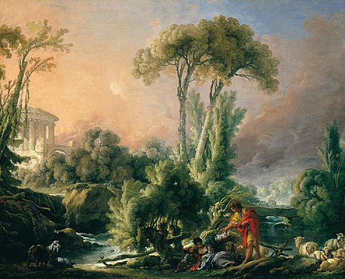 Картина Пейзаж с античным храмом - Буше Франсуа 