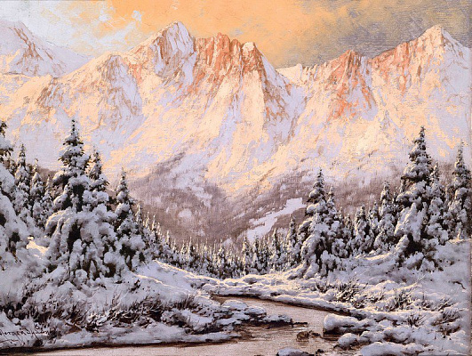 Картина Зимний пейзаж в вечернем свете - Пейзаж 