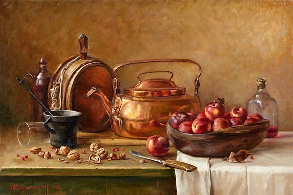 Картина Натюрморт с яблоками и орехами - Ключников Вячеслав 