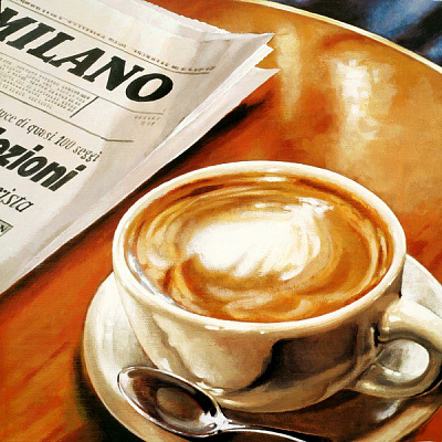 Картина Ланді Федеріко - Капучіно та газета - Картини для кафе 