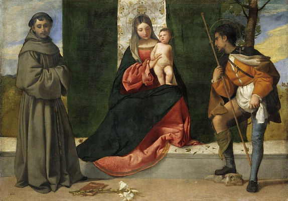 Картина Мадонна с младенцем между св.Антонием Падуанским и св.Рохом - Вечеллио Тициан 