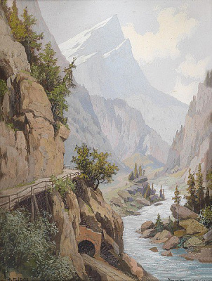 Картина Гірська дорога в Альпах - Флієр Карл 