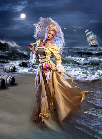 Девушка на берегу ночью
