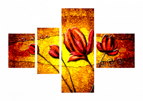 Картина Яркие огненные цветы - Из четырех частей 
