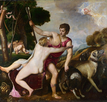 Картина Мастерская Тициана. Венера и Адонис - Вечеллио Тициан 