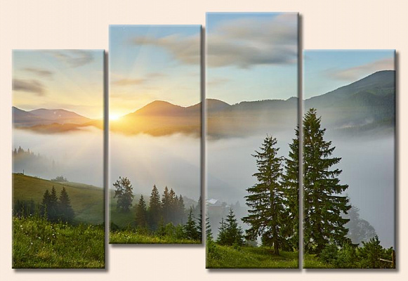Картина Туман в горах - Из четырех частей 
