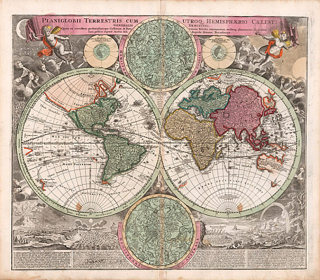 Картина Старовинна карта світу 1716 - Карти на стіну 