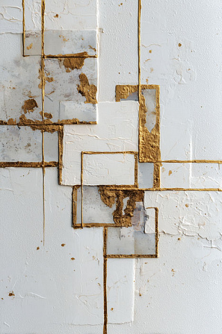 Абстракция с белыми и золотыми квадратами 3