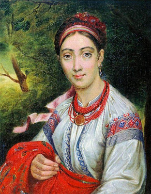 Картина Тропінін - Українка у пейзажі - Жіночі національні 