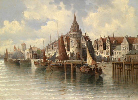 Картина Вид на портовый город - Август фон Зиген 