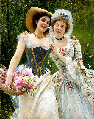 Картина Дві дівчини з квітами - Жіночі старовинні 
