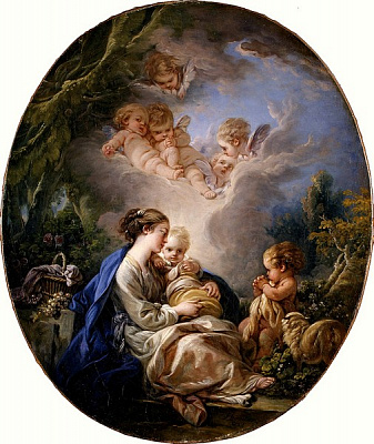 Картина Мадонна з немовлям, юним Іоанном Хрестителем та ангелами - Буше Франсуа 