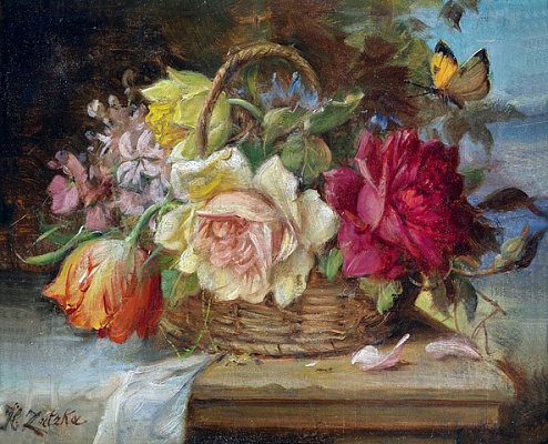 Картина Ханс Зацка - Корзинка с цветами - Зацка Ханс 