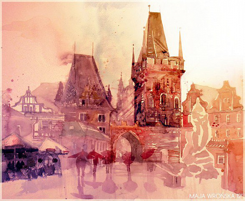 Картина Майя Вронска - Дождь в Праге - Акварели 