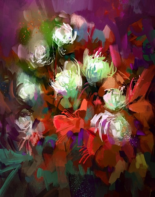 Картина Букет белых цветов - Луатонг Тити 
