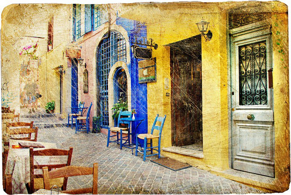 Картина Вуличне кафе в Греції - Місто 