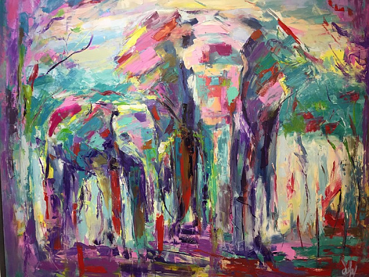Картина Слоны в ярких красках - Картины в гостиную 