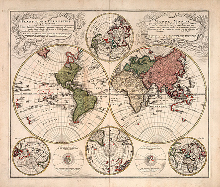 Старинная карта мира 1746г