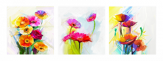 Картина Яскраві квіти. Триптих - Витягнуті 